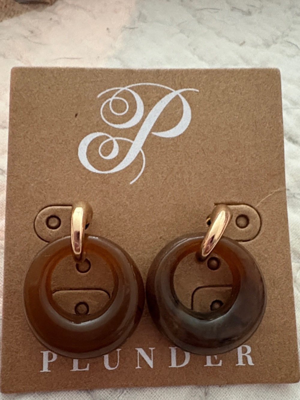 Plunder Design Brown Hoop Earrings with Gold Huggie Accents